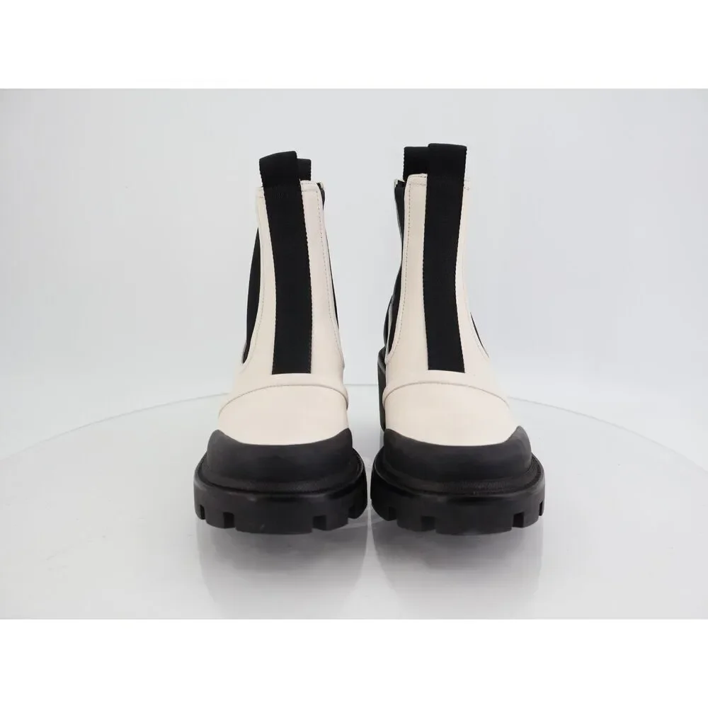 Tory Burch Women's Chelsea Lug Sole Ankle Boots Size 7.5 Black White Slip On